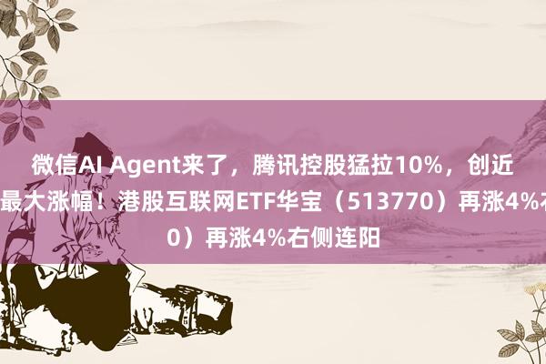 微信AI Agent来了，腾讯控股猛拉10%，创近5年单日最大涨幅！港股互联网ETF华宝（513770）再涨4%右侧连阳
