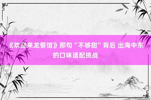 《欢迎来龙餐馆》那句“不够甜”背后 出海中东的口味适配挑战