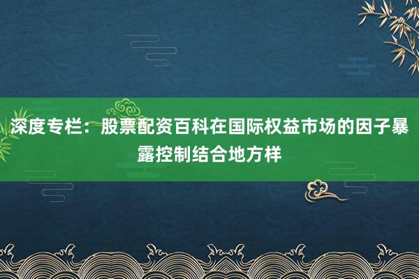 深度专栏：股票配资百科在国际权益市场的因子暴露控制结合地方样