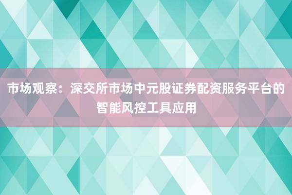 市场观察：深交所市场中元股证券配资服务平台的智能风控工具应用