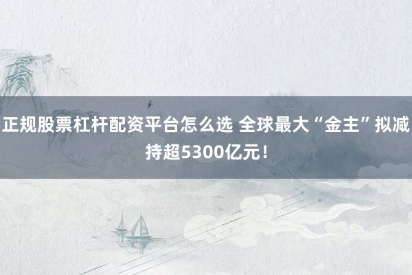 正规股票杠杆配资平台怎么选 全球最大“金主”拟减持超5300亿元！