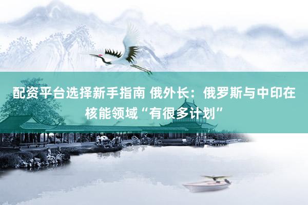 配资平台选择新手指南 俄外长：俄罗斯与中印在核能领域“有很多计划”