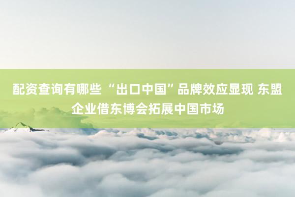 配资查询有哪些 “出口中国”品牌效应显现 东盟企业借东博会拓展中国市场
